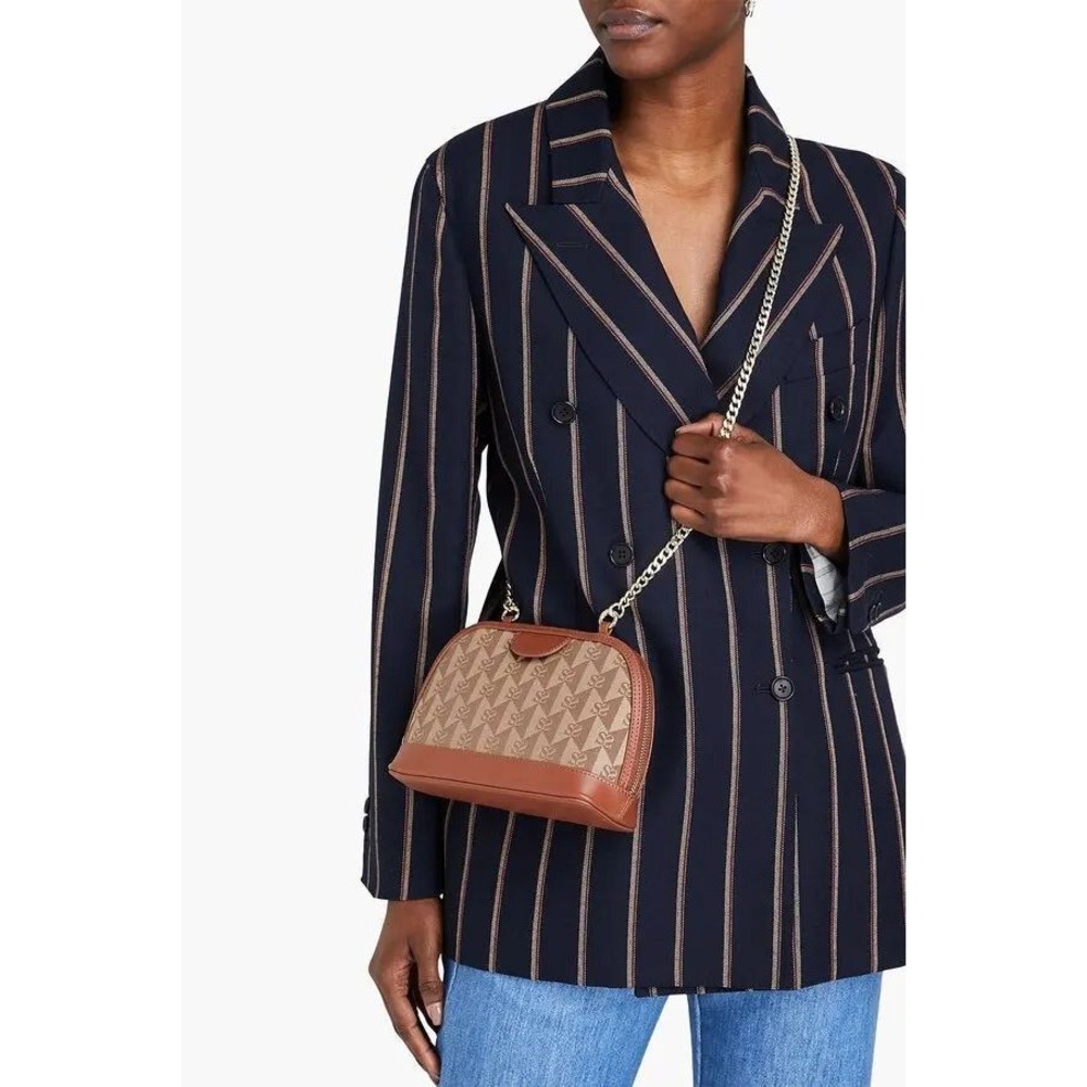 Sandro Rittah Jacquard Crossbody Bag Brown Logo Print Leather Trim NWT $345